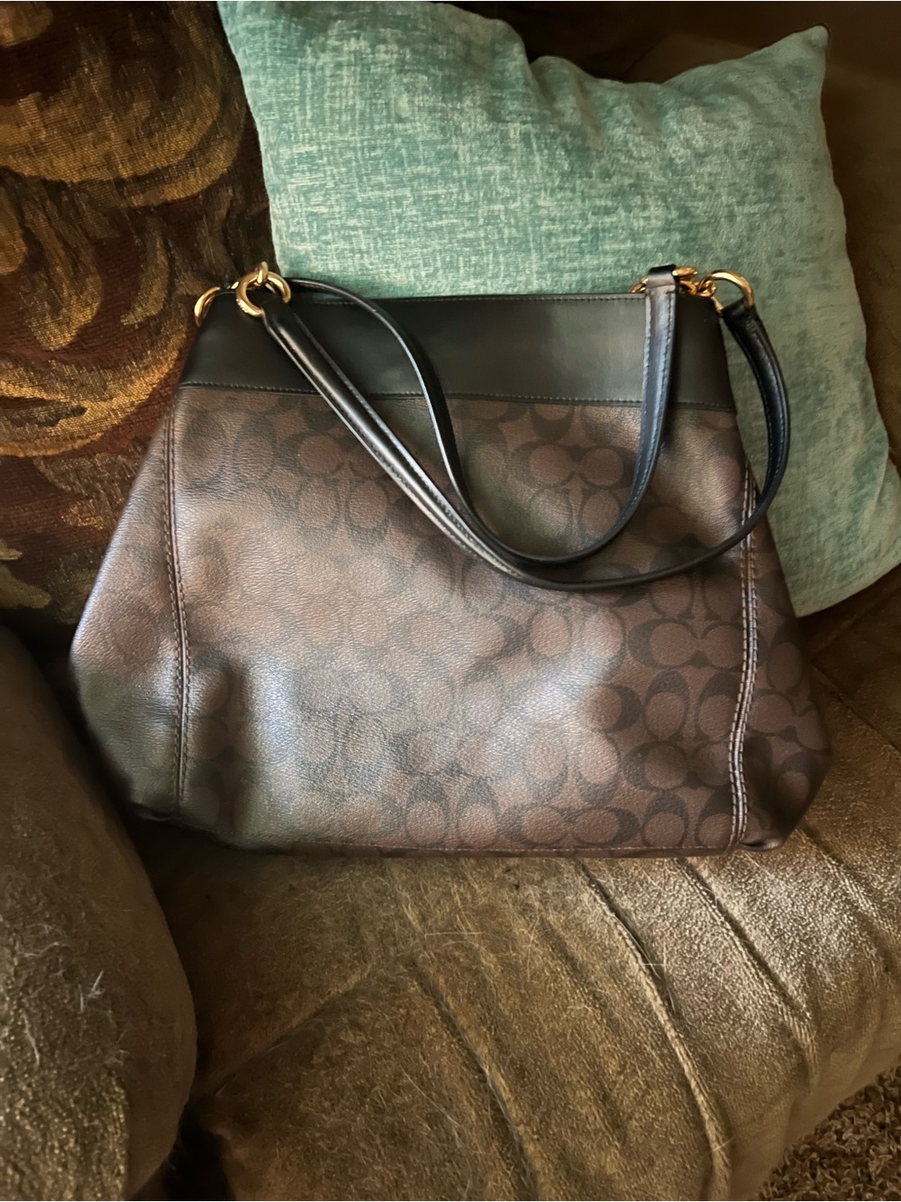 Coach Brown and Black Signature Canvas Shoulder Bag - Picture 2 of 3
